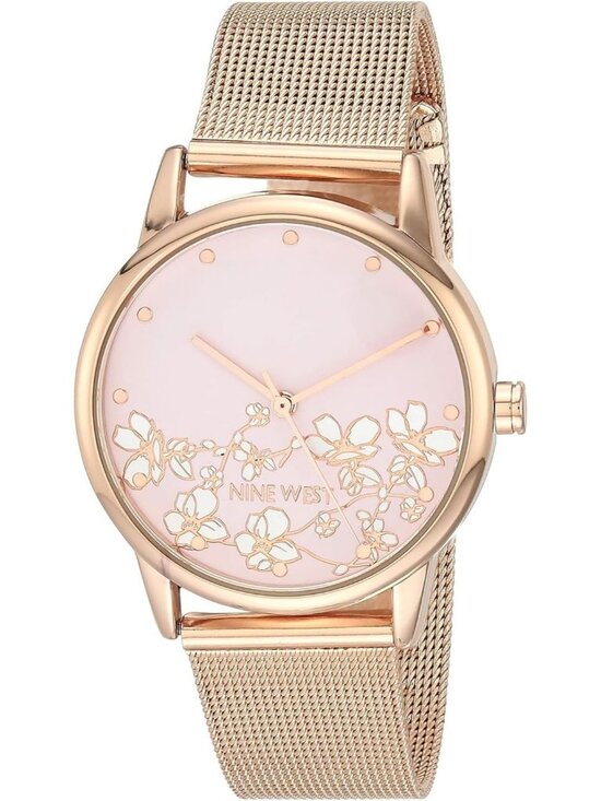 Nine West Women\'s Rose Gold Analog Quartz Floral Dial Mesh Round Bracelet Watch main image 6